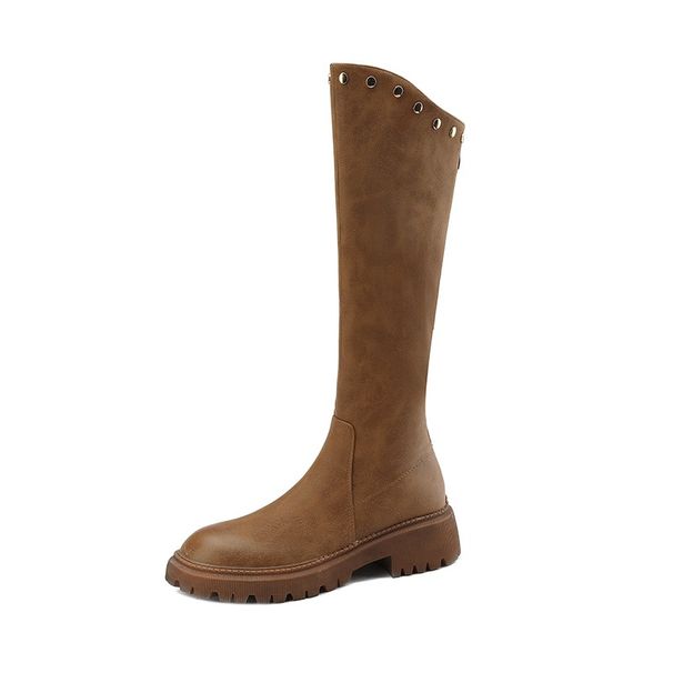 Ins Super Slimming~ Thick Sole Rivet Over-the-Knee Long For Women With Chunky Heel Back Zipper, Autumn And Winter Style_vogvips.com