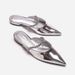 Summer Wear, Silver Closed Toe Mule Flat Sandals, High End Style, Pointed Toe, French Style Half Slippers For Women._vogvips.com