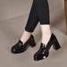 Spring And Autumn New Patent Deep Mouth Single Heel Waterproof Platform High Heels Shiny Leather Thick Sole Height_vogvips.com