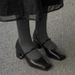 Mary Zhen 2025 Spring New French Style Black Straw Square Head Coarse Follow Up Shoes With Skirt_vogvips.com