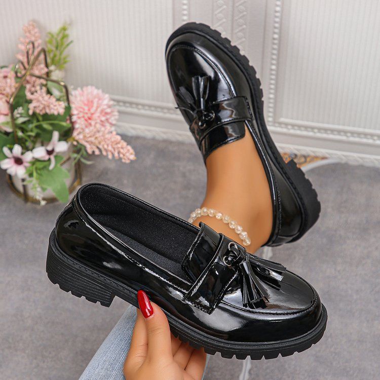 New Platform Small Leather Shoes A Slip-on Fringe Loafers Single Shoes_vogvips.com