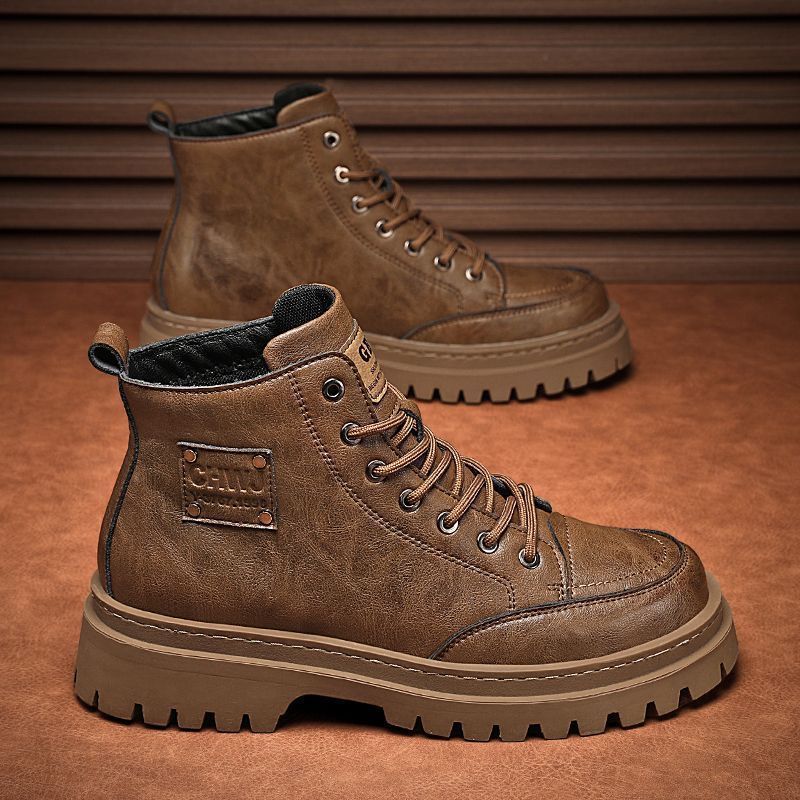 Men's Martin Autumn Genuine Leather Waterproof Mid-Top Sports Shoes British Style Outdoor Hiking Work Boots_vogvips.com