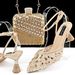 Fashion sexy women's shoe bag set lace mesh fabric ankle strap fringe rhinestone decoration_vogvips.com