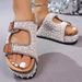 Plus Size Women's Cork Slippers Summer Style Thick Sole Belt Buckle Pearl Rhinestone Sandals_vogvips.com