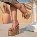 Women's Thick-Soled Gold Waterproof Platform Fashion Party Bow Decoration Buckle High Heel Sandals Cross-Border_vogvips.com