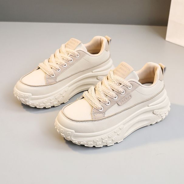 K6710 New 2024 Color-Block Dad Shoes Thick-Soled Height-Increasing Leather Sneakers Women's Fashion Student Korean Style_vogvips.com