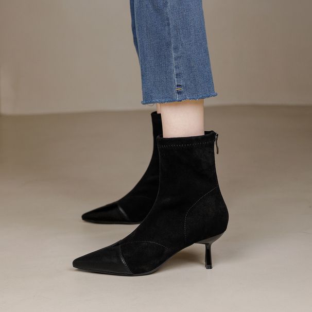 Women's High-heeled Ankle Boots With Stiletto Heels, 2025 New Winter Pointed-toe Chelsea Women's Boots, French-style Coffee-colore_vogvips.com