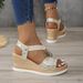 New European And American Style Fashion Round Toe Open Toe Solid Color Slip-on Women's Plus Size Wedge Sandals_vogvips.com