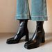 Horse Leather~High Ankle For Women, Autumn And Winter, Petite Waterproof Platform Chunky Heel Genuine Leather_vogvips.com