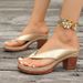 Caual Silver Pu Strap Flip Flop Vintage Round Toe High Heel Slip On Sandal Women 2025 Summer Elegant Shoe For_vogvips.com