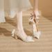 Women's Shoes Elegant Pointed-Toe Satin Wedding Heels For Women - Comfortable Chunky Heel Bridal Shoes In Beige (Sizes 31-43, 6cm/8cm Heel Options)_vogvips.com