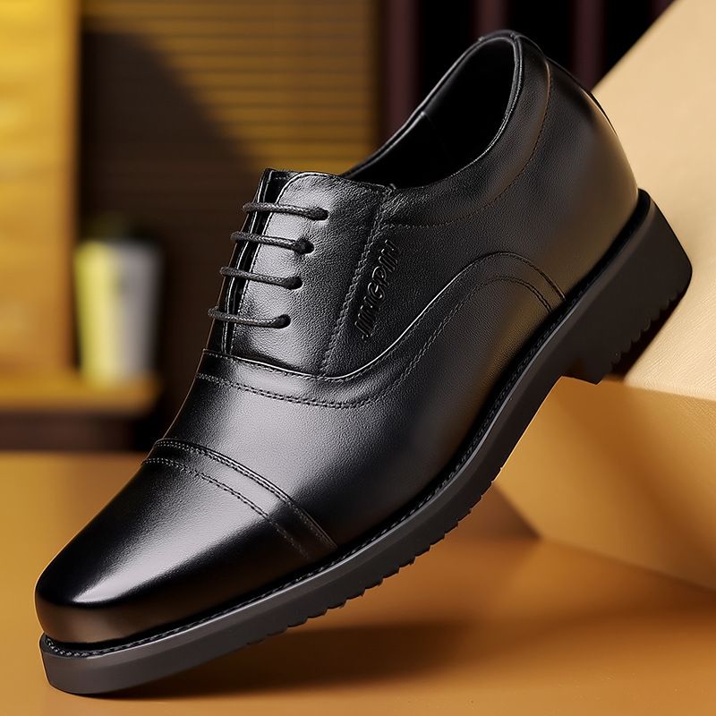 Invisible Inner Heightening Pointed Bright Lacquer Business Dress Genuine Leather Wedding New Men's Shoes_vogvips.com