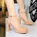 Square Head Hollow One-word Buckle High-heeled Sandals Women's Waterproof Table Thick Heel Patent Leather Glossy Women's Shoes_vogvips.com