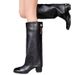 French Xiaoxiangfeng Round Head Color Matching Knight Boots Women's Versatile Thick Heel High Boots Leather But Knee Boots Trouser Boots_vogvips.com