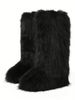 Furry Fluffy Women Snow Boots Warmplush Knee High Flats Luxury Fashion Punk Goth Cosplay Women Winter Shoes_vogvips.com