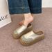 New Summer Women Ladies Stylish Perforated Woven Chunky Platform Mule Clogs Round Toe Non Slip Casual Slide Slippres_vogvips.com