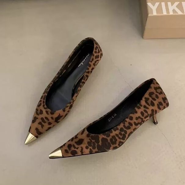 French Temperament Kitten Heel Pointed Leopard Print High Heels Women's Shoes Small Fragrant Style Skirt Shoes_vogvips.com