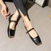 Square Head Single Shoes Women's Flat Bottom One Word With Mary Jane Shoes French Shallow Mouth Beanie Shoes Women_vogvips.com