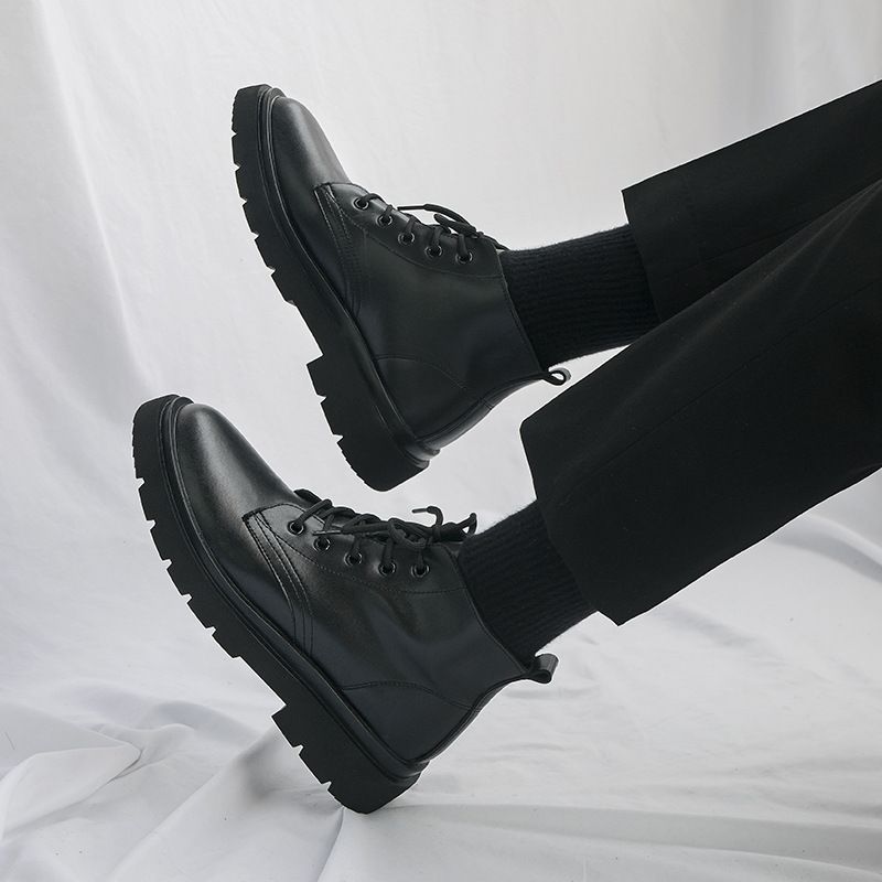 European Warm Series 2025 Autumn Martin Men British High Mid Top Ins Leather Shoes Workwear Korean Style Trendy Men's Short Boots_vogvips.com