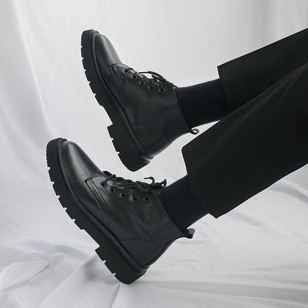 European Warm Series 2025 Autumn Martin Men British High Mid Top Ins Leather Shoes Workwear Korean Style Trendy Men's Short Boots_vogvips.com