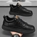 High Top Spring New Breathable Anti Slip Chef Men's Versatile Black Leather Sports Casual Board Shoes_vogvips.com
