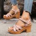 Round Toe Open Toe Thick Heel Sandals For Women Summer Large Size One Line Buckle High Heel Fashion Sandals_vogvips.com