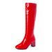 40-45 Women's Shoes Simple Round Toe Chunky Heel Side Zipper Long Over-the-Knee High Boots_vogvips.com