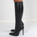 【Pre-sale | Ships In 15 Days】high Elastic Leather Boots With Pointed Side Zipper Suede Stiletto Mid-calf Boots Plus Size 43_vogvips.com