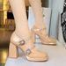Thick Heel High Heel Waterproof Table Shallow Mouth Square Head Word With Rhinestone Buckle Single Shoes Mary Jane Shoes_vogvips.com