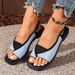 Women's Color Blocked Slip On Sandals Square Toe Plus Size European American Style Summer Beach Sandals_vogvips.com