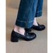 Black high heels loafers female spring new small leather shoes with thick temperament single shoes_vogvips.com