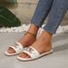 SHLIANG New Women's Flat Slippers Rhinestone Simple Open-Toe Solid Color Metal Buckle Decoration Daily Commuting Outdoor Slippers Sandals V0184_vogvips.com