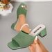 Plus Size Mid Heel Sandals For Women, 2025 Summer New Korean Style, Flyknit, Wearable, One Strap, Fashionable, Chic, And Sophisticated._vogvips.com