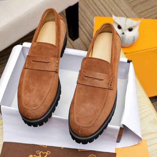 Spring And Autumn Business Formal Leather Shoes Suede Anti-Slip British Thick Sole Height-Increasing Loafers Men's_vogvips.com