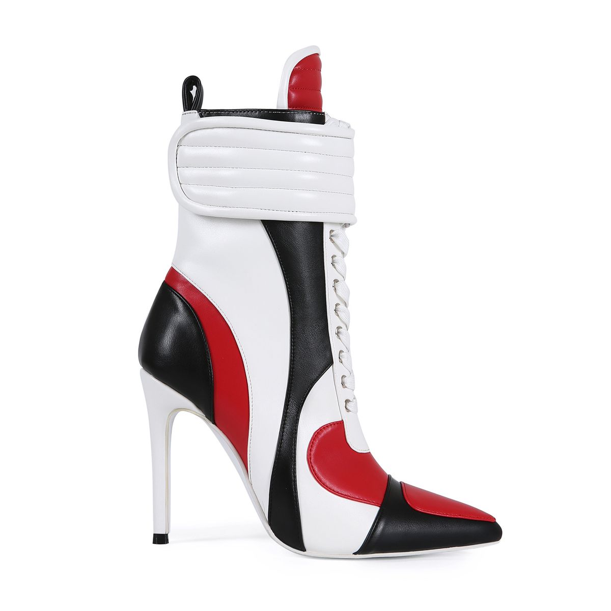Women's Plus Size 44 High Heel Short Boots Color Block Pointed Toe Music Festival Hot Girl Shoe_vogvips.com