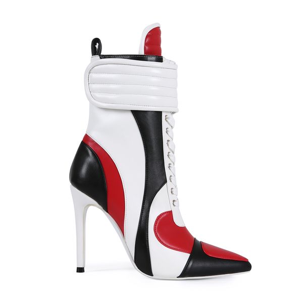 Women's Plus Size 44 High Heel Short Boots Color Block Pointed Toe Music Festival Hot Girl Shoe_vogvips.com