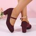 2026 New Vintage Suede Mary Jane Shoes, Round Toe, Single Strap, Chunky High Heel, Suitable For Daily Commuting_vogvips.com