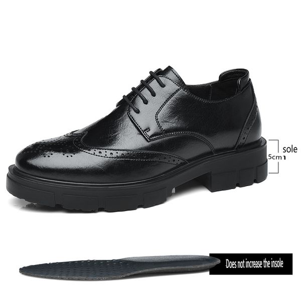 Men's Brogue Leather Dress Shoes With 8cm Hidden Heel_vogvips.com