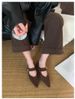 Korean Version Pointed Head Shallow Mouth One-word Buckle With Flat Bottom Low Heel Single Shoes 2025 New French Retro Suede Mary Jane Women_vogvips.com