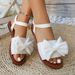 2026 Summer New Fairy Style White Bowknot Sandals Women, Soft Sole Flat Strap Roman Shoes, Versatile For Outdoor Wear_vogvips.com