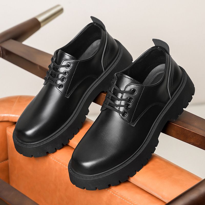 Autumn New Height Increasing Leather Waterproof Non-Slip Versatile Thick Sole Men's Breathable Fashion Work Shoes_vogvips.com