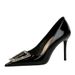 6122-8K66 European And American Style Banquet High Heels Women's Glossy Patent Leather Shallow Mouth Pointed Toe Metal_vogvips.com