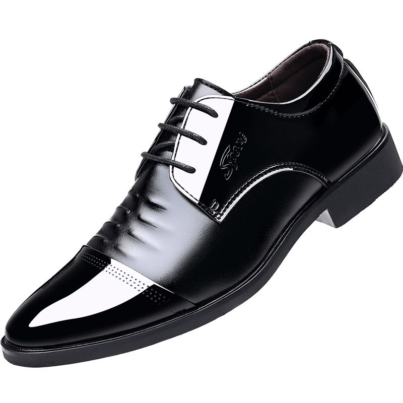 Shiny patent leather Korean version Business pointed formal dress Casual British Wedding large men's shoes_vogvips.com