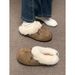 Vintage Khaki Thick-Soled Fleece-Lined Half-Slip Shoes For Women 2025 New Winter Warm Outdoor Non-Slip Furry_vogvips.com