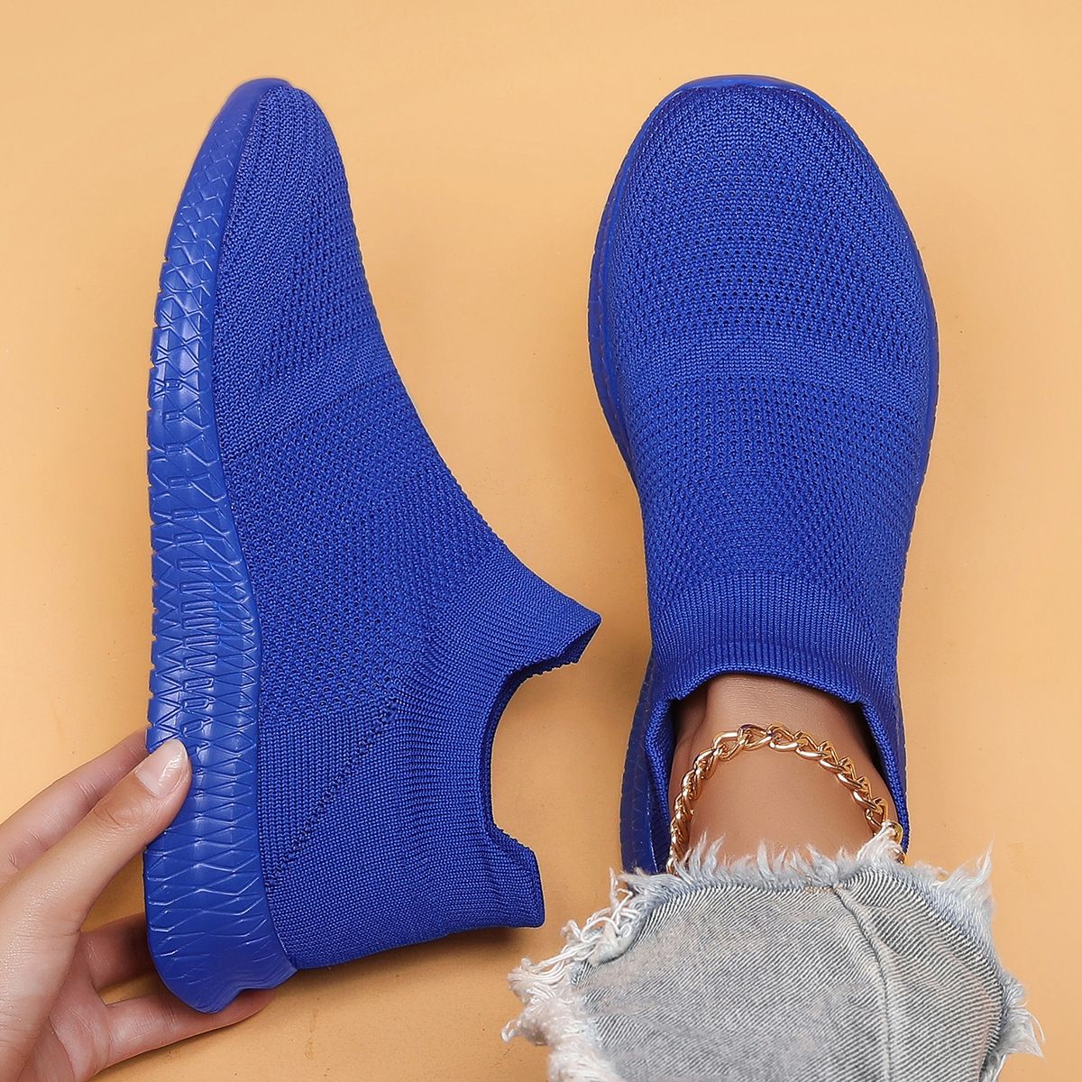 Men’s Shoes Large Size Sports Men's Shoes Breathable Flying Knit Socks Shoes Lace Up Large Size Casual Running_vogvips.com