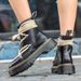 Trendy Shoes Short Mid Length Boots Men's And Women's Thick Soled Pentagram Strap British Style Round Toe Leather_vogvips.com