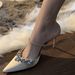 Pointy rhinestones with high heels, fine heels, champagne one-line sandals, half sandals_vogvips.com