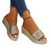 2025 New Model Export Large Size Elegat Comfortable Thick-Soled Wedge Heel Wove Fashioable High-Heel Sadals For_vogvips.com