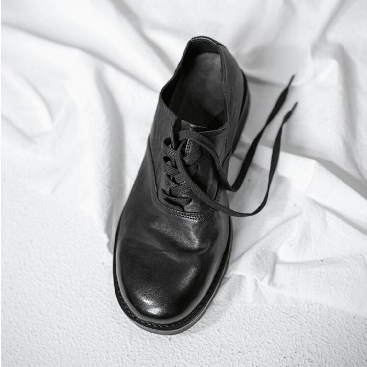 Black Men's Dark Yamamoto Handmade Trendy Personalized Vintage Leather, Soft Cowhide Leather Shoes, Summer_vogvips.com