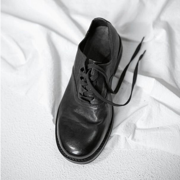 Black Men's Dark Yamamoto Handmade Trendy Personalized Vintage Leather, Soft Cowhide Leather Shoes, Summer_vogvips.com